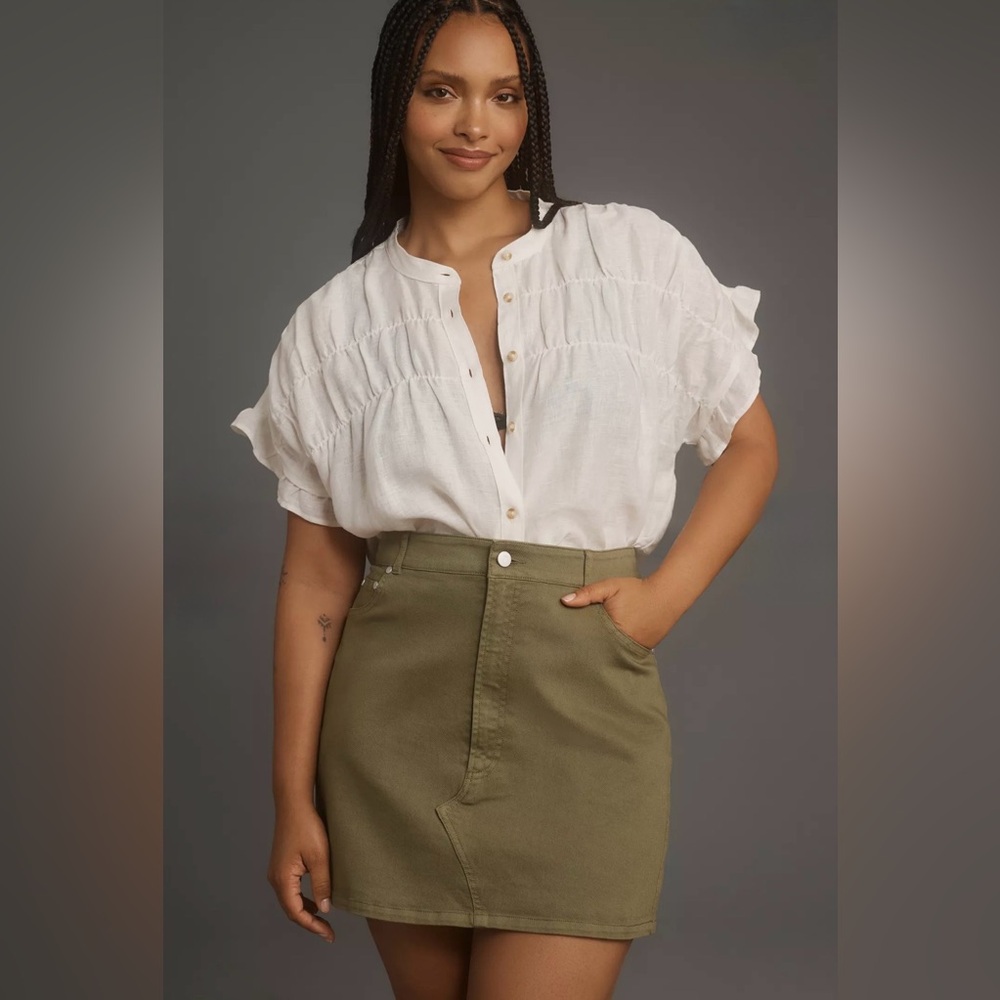 PILCRO Denim Mini Skirt in Olive Green